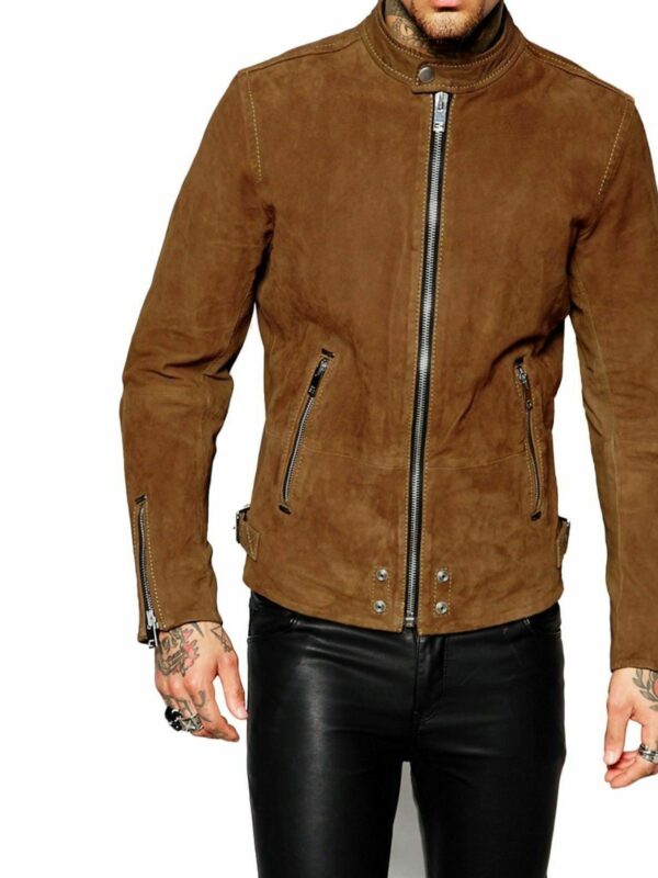 Slim Fit Suede Leather Jacket, Brown Zing Apparel