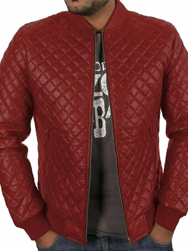 Quilted Biker Leather Jacket Men, Maroon Zing Apparel