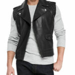 Asymmetrical Quilted Leather Vest Black Zing Apparel