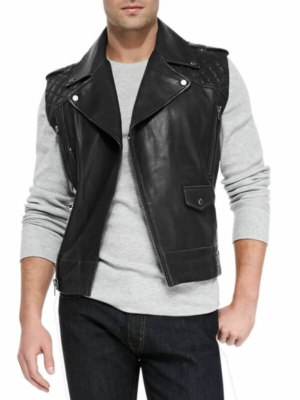 Asymmetrical Quilted Leather Vest Black Zing Apparel