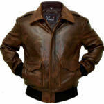 Brown Leather Flight Bomber Military Jacket Zing Apparel