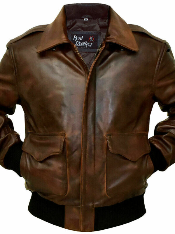 Brown Leather Flight Bomber Military Jacket Zing Apparel