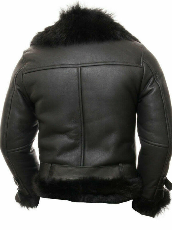 Black Leather Shearling Jacket For Men - flying Toscana Zing Apparel