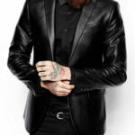 Slim Fit Leather Blazer Men, Black Zing Apparel