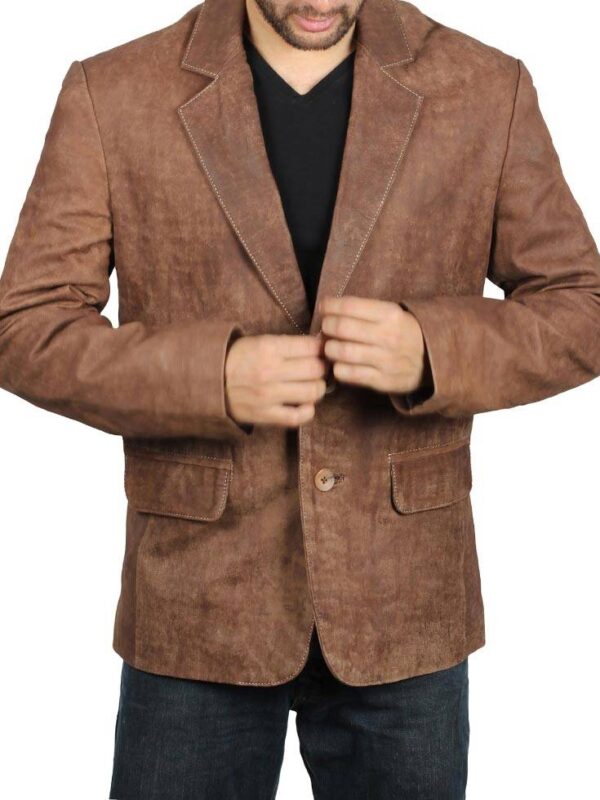 Exclusive 2 Buttons Leather Blazer Men, Brown Zing Apparel