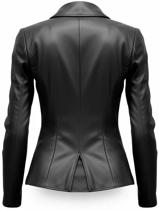 Fitted Black Leather Women Coat Blazer Zing Apparel