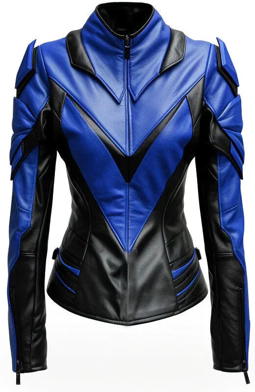Faux Leather Jacket in Blue & Black Leather Zing Apparel
