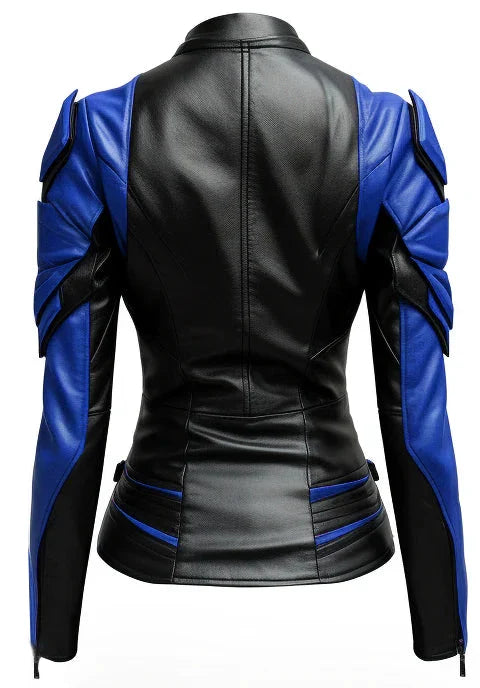 Faux Leather Jacket in Blue & Black Leather Zing Apparel