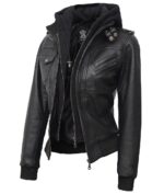 Women Leather Jacket With Hood Burgh Zing Apparel