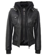 Women Leather Jacket With Hood Burgh Zing Apparel