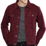 Menâ€™s Casual Denim Burgundy Jacket Zing Apparel