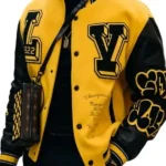 Men Black and Yellow Varsity Jacket