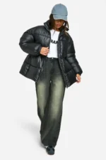 Boohoo-Cinched-Waist-Puffer-Jacket-Black
