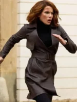 Kate Beckinsale Canary Black 2024 Leather Coat - Image 2