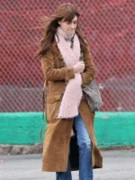 Daisy Edgar Jones Here Comes The Flood Brown Suede Coat