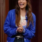 Elizabeth Olsen Jimmy Kimmel Live Blue Varsity Jacket