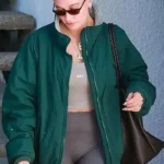 Hailey Bieber Los Angeles 2024 Green Bomber Jacket