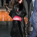 Jenna Ortega Black Shearling Leather Coat