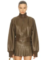 Norma Kamali Oversized Turtleneck Bomber Jacket In Bark - Image 2
