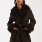 & Other Stories Wool Belted Midaxi Coat In Brown With Faux Fur Trim