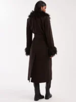 & Other Stories Wool Belted Midaxi Coat In Brown With Faux Fur Trim