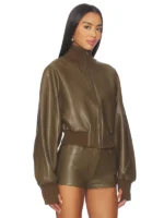 Norma Kamali Oversized Turtleneck Bomber Jacket In Bark - Image 3