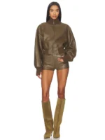 Norma Kamali Oversized Turtleneck Bomber Jacket In Bark