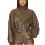 Norma Kamali Oversized Turtleneck Bomber Jacket In Bark