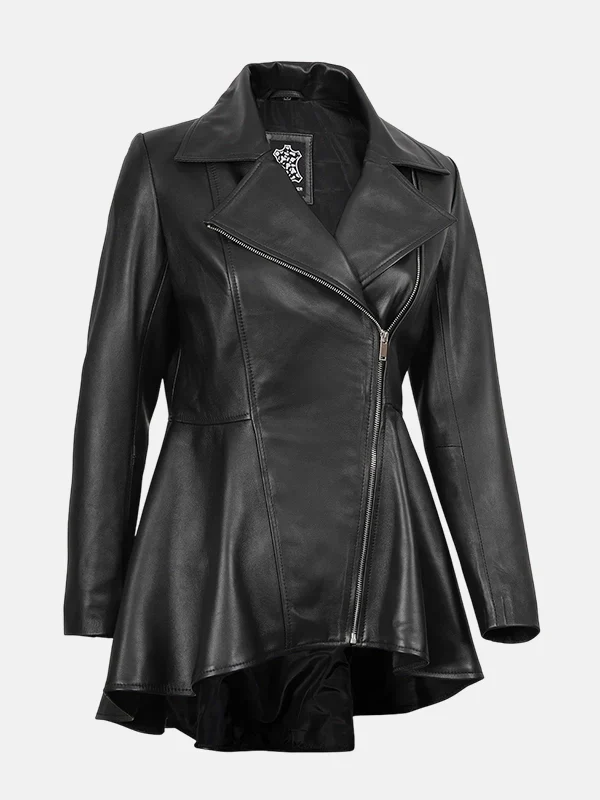 Clarissa Womens Black Peplum Leather Jacket