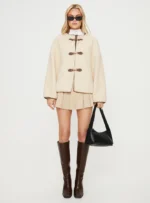 Princess Polly Adylic Teddy Coat Cream Brown - Image 3