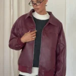 Princess Polly Goldsmith Faux Leather Bomber Jacket Burgundy