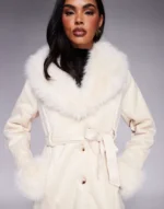 Princess Polly Simmer Lane suedette faux fur trim belted longline penny lane coat
