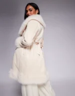 Princess Polly Simmer Lane suedette faux fur trim belted longline penny lane coat - Image 2