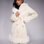 Princess Polly Simmer Lane suedette faux fur trim belted longline penny lane coat