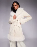 Princess Polly Simmer Lane suedette faux fur trim belted longline penny lane coat