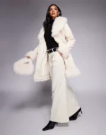 Princess Polly Simmer Lane suedette faux fur trim belted longline penny lane coat - Image 3