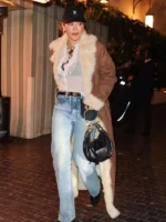 LA 2026 Rita Ora Brown Shearling Coat - Image 2
