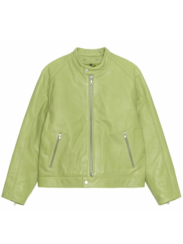 Stussy-Cafe-Racer-Leather-Jacket-Lime Stussy-Cafe-Racer-Leather-Jacket-Lime