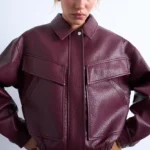 Topshop Faux Leather Bubble Boxy Zip Through Bomber Jacket In Burgundy
