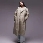 Topshop Faux Leather Shearling Longline Aviator Jacket In Cream