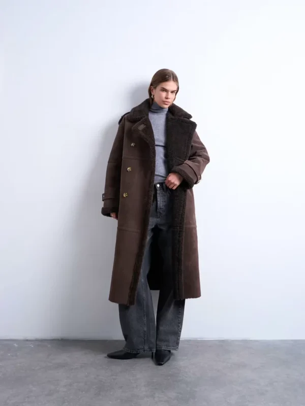 Topshop Longline Aviator Faux Shearling Coat