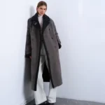 Topshop Longline Aviator Faux Shearling Jacket In Gray