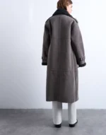 Topshop Longline Aviator Faux Shearling Jacket In Gray