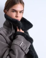 Topshop Longline Aviator Faux Shearling Jacket In Gray - Image 2