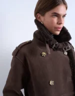 Topshop Longline Aviator Faux Shearling Jacket In Chocolate - Image 2