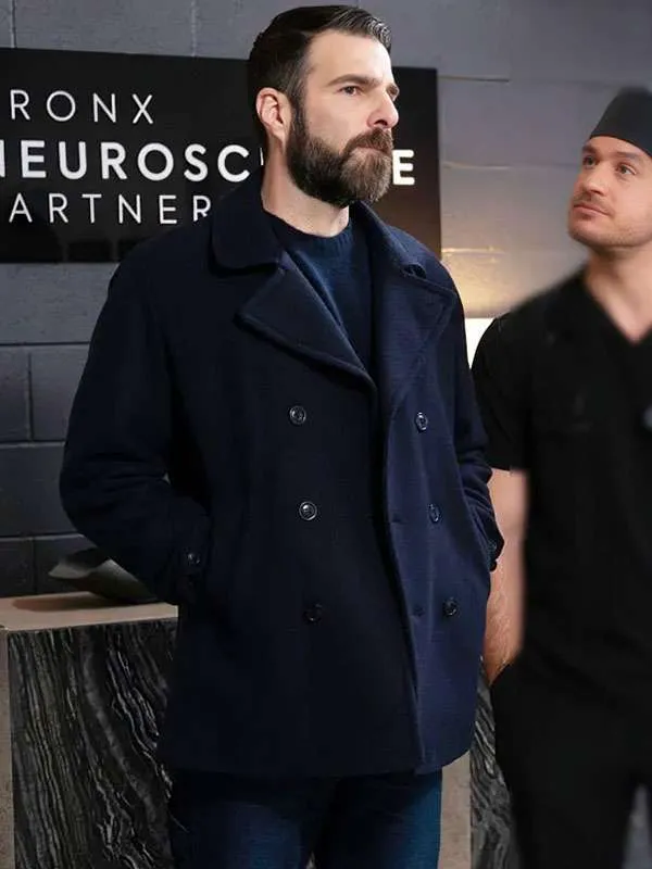 Zachary Quinto Brilliant Minds S02 Wool Peacoat